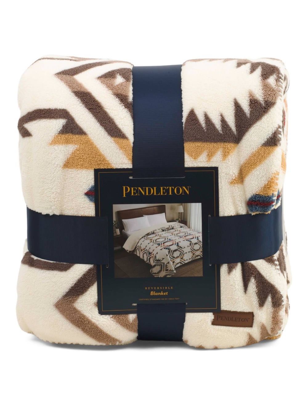 Pendleton KING Cream & Brown Geometric Reversible Blanket